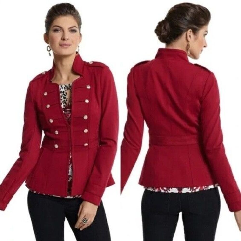Red Military Jacket Womens 10 Structured Peplum Button White House Black Market - Picture 5 of 13